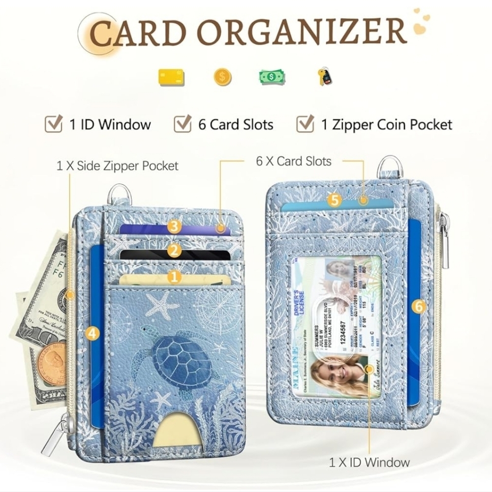 Blue Card Organizer with Turtle Design